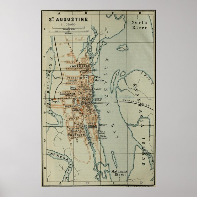 Póster Mapa de época de St Augustine FL (1904) (Frente)