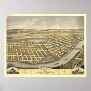 Póster Mapa de época de St Cloud MN (1869)