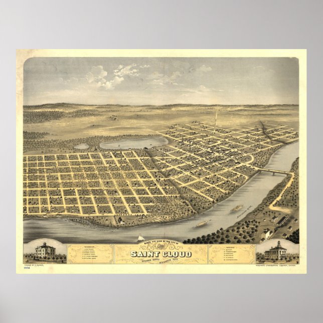 Póster Mapa de época de St Cloud MN (1869) (Frente)