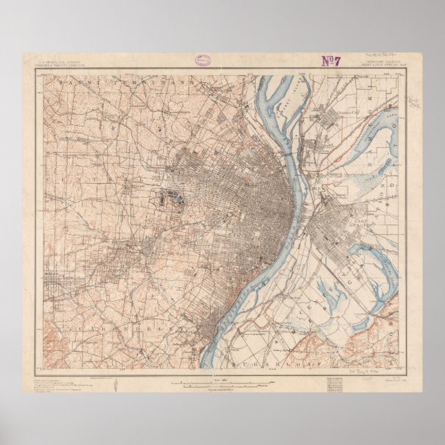 Póster Mapa de época de St. Louis Missouri (1904) (Frente)