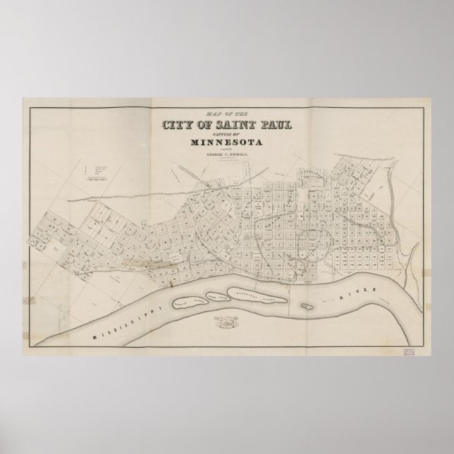 Póster Mapa de época de St. Paul Minnesota (1860) (Frente)