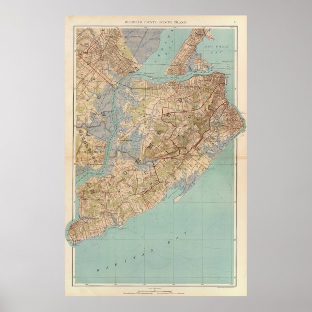 Póster Mapa de época de Staten Island (1891) (Frente)