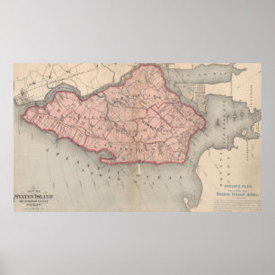 Póster Mapa de época de Staten Island New York (1874)