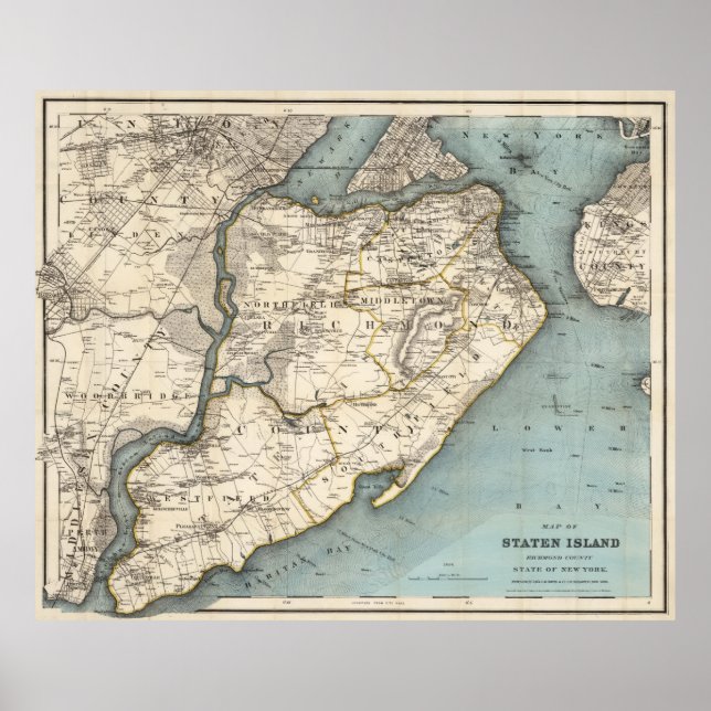 Póster Mapa de época de Staten Island NY (1896) (Frente)