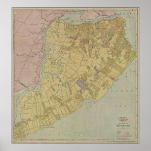 Póster Mapa de época de Staten Island NY (1911)