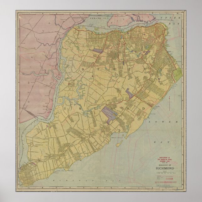 Póster Mapa de época de Staten Island NY (1911) (Frente)