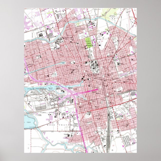 Póster Mapa de época de Stockton California (1968) (Frente)