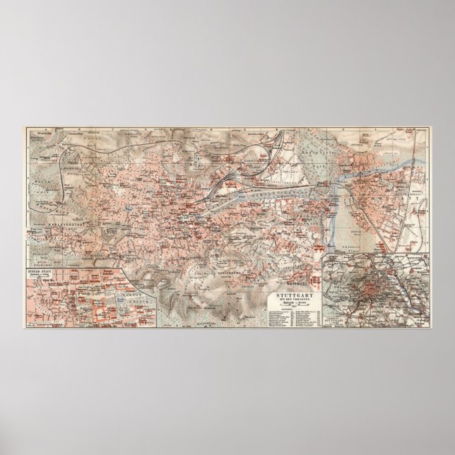 Póster Mapa de época de Stuttgart Alemania (1909) (Frente)