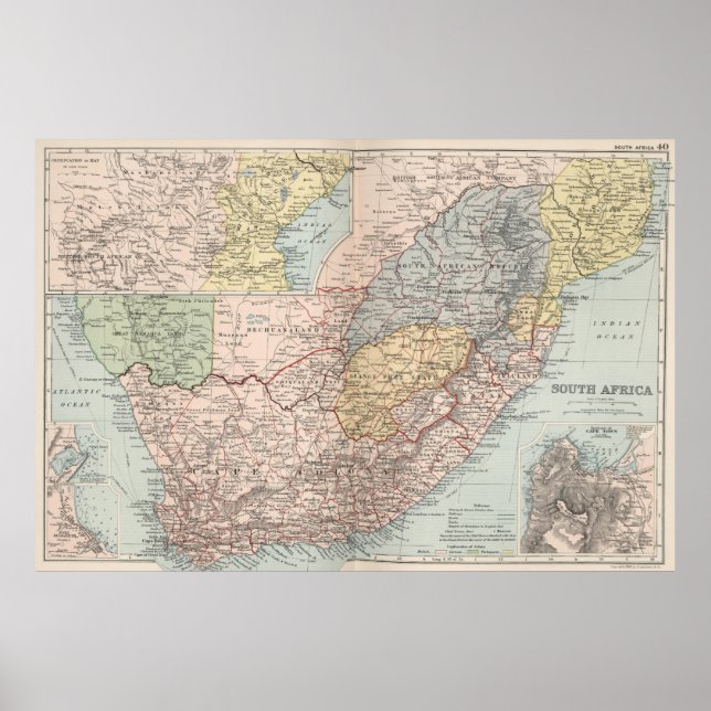 Póster Mapa de época de Sudáfrica (1892) (Frente)