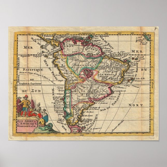 Póster Mapa de época de Sudamérica (1747) (Frente)