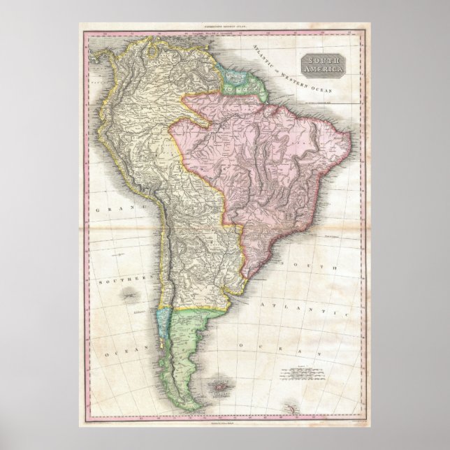Póster Mapa de época de Sudamérica (1818) (Frente)