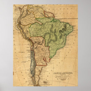 Póster Mapa de época de Sudamérica (1821)