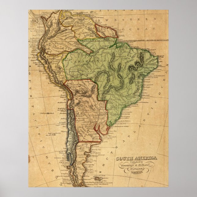 Póster Mapa de época de Sudamérica (1821) (Frente)
