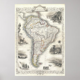 Póster Mapa de época de Sudamérica (1850)