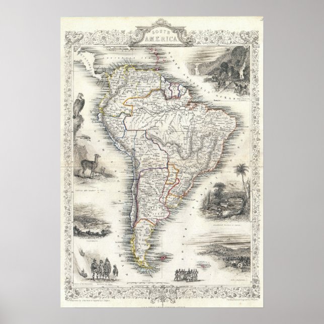 Póster Mapa de época de Sudamérica (1850) (Frente)