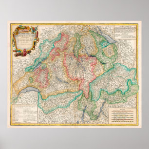Póster Mapa de época de Suiza (1755)