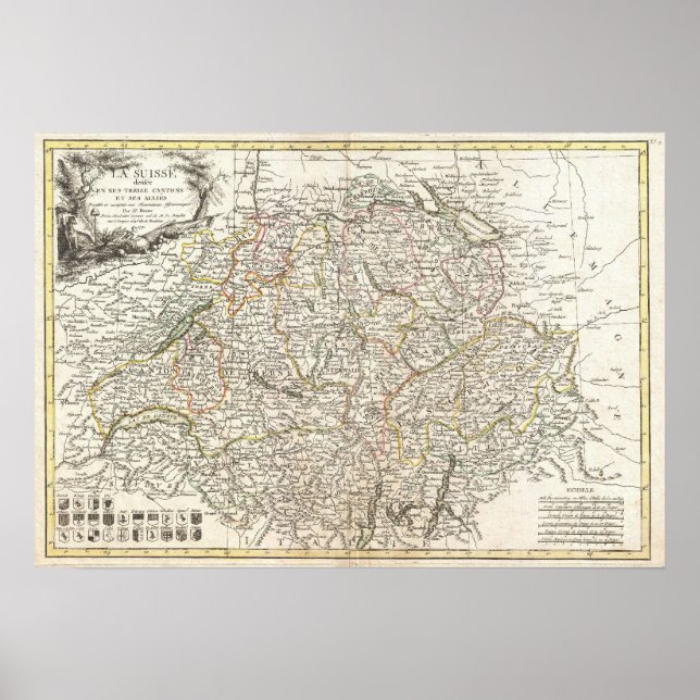 Póster Mapa de época de Suiza (1771) (Frente)