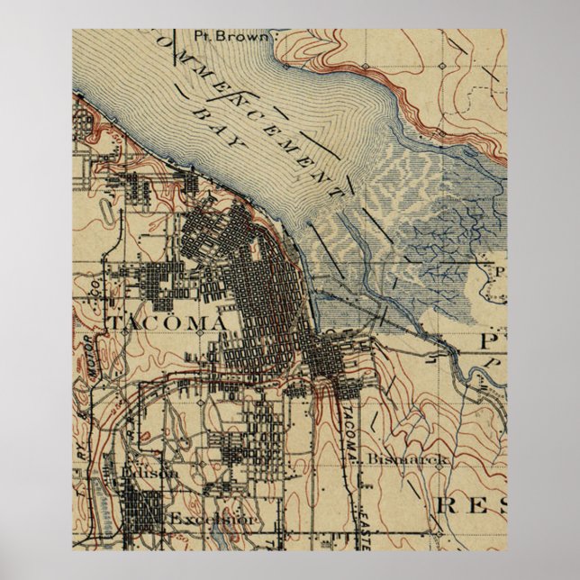 Póster Mapa de época de Tacoma Washington (1895) (Frente)