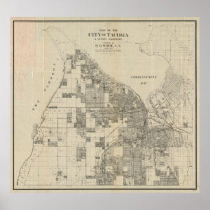 Póster Mapa de época de Tacoma Washington (1907)