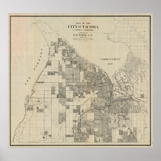 Póster Mapa de época de Tacoma Washington (1907) (Frente)
