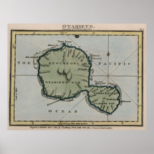 Póster Mapa de época de Tahití (1800)