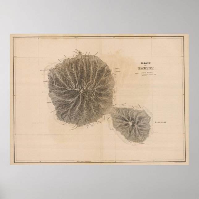 Póster Mapa de época de Tahití (1845) (Frente)