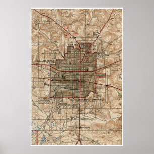 Póster Mapa de época de Tallahassee Florida (1940)
