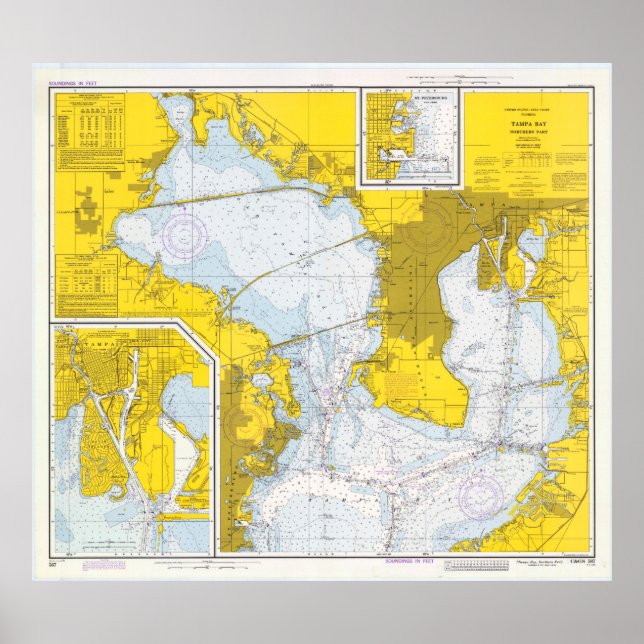 Póster Mapa de época de Tampa Bay FL (1973) (Frente)