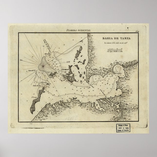 Póster Mapa de época de Tampa Florida (1809) (Frente)