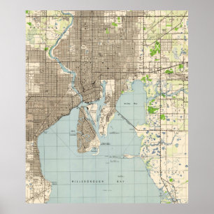 Póster Mapa de época de Tampa Florida (1944)