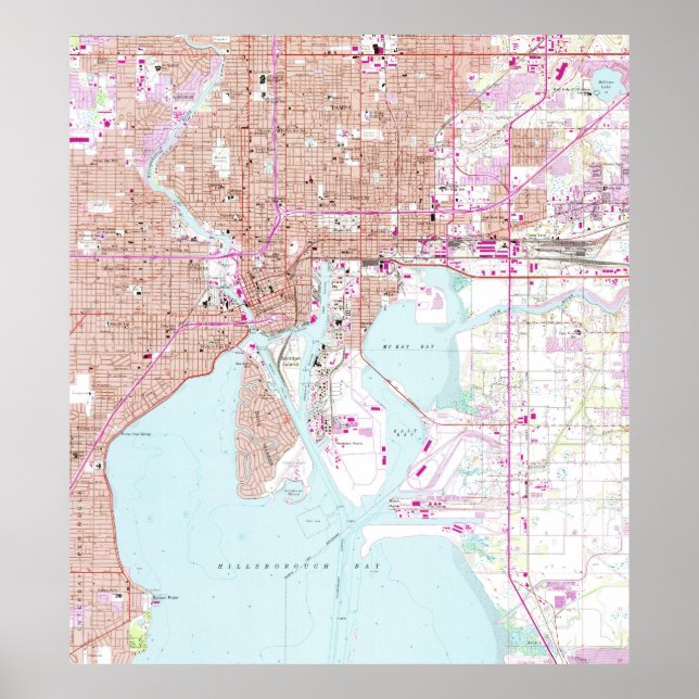Póster Mapa de época de Tampa Florida (1956) (Frente)
