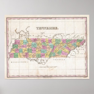 Póster Mapa de época de Tennessee (1827)