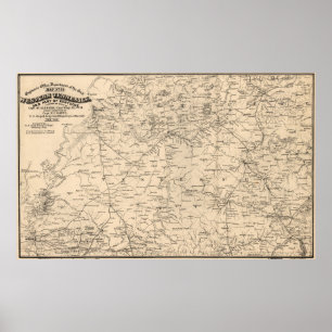 Póster Mapa de época de Tennessee Occidental (1865)
