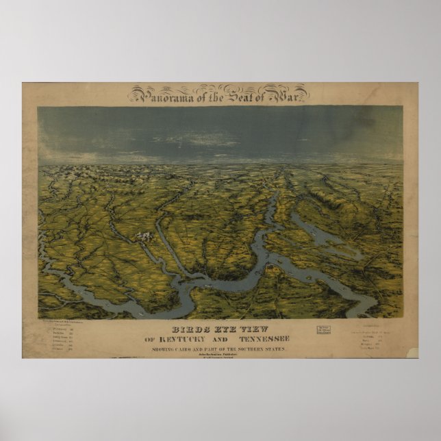 Póster Mapa de época de Tennessee y Kentucky (1862) (Frente)