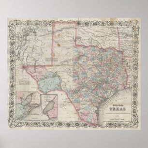 Póster Mapa de época de Texas (1870)