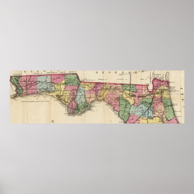 Póster Mapa de época de The Florida Panhandle (1870) (Frente)