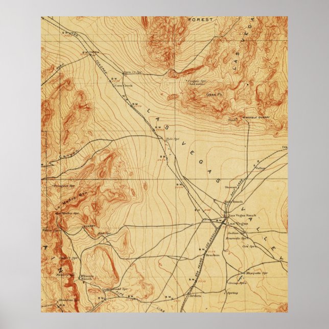 Póster Mapa de época de The Vegas Valley NV (1907) (Frente)