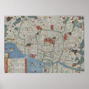 Póster Mapa de época de Tokio Japón (1850)