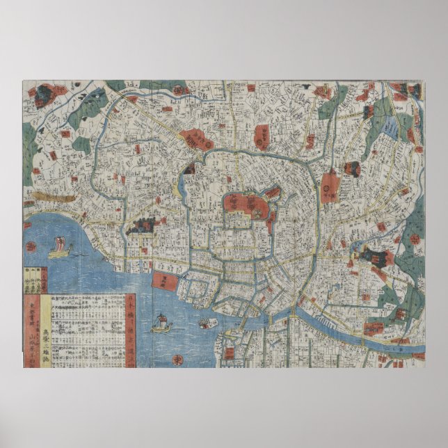 Póster Mapa de época de Tokio Japón (1850) (Frente)