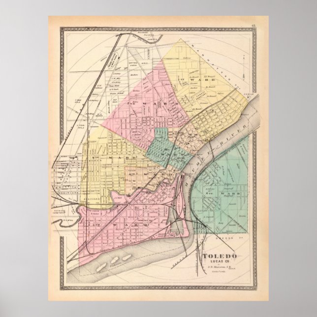 Póster Mapa de época de Toledo OH (1872) (Frente)