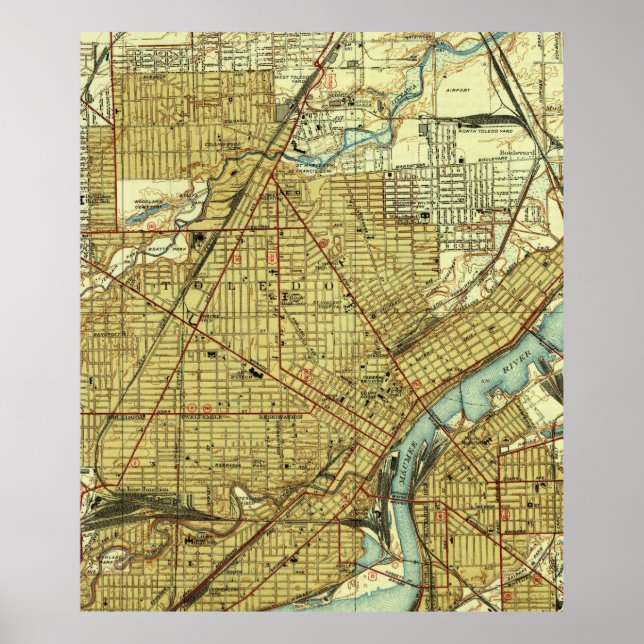 Póster Mapa de época de Toledo Ohio (1938) (Frente)
