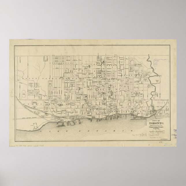 Póster Mapa de época de Toronto Canadá (1880) (Frente)