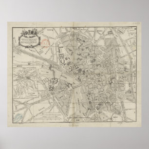 Póster Mapa de época de Toulouse Francia (1844)