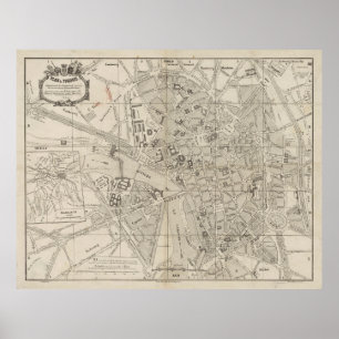 Póster Mapa de época de Toulouse Francia (1844)