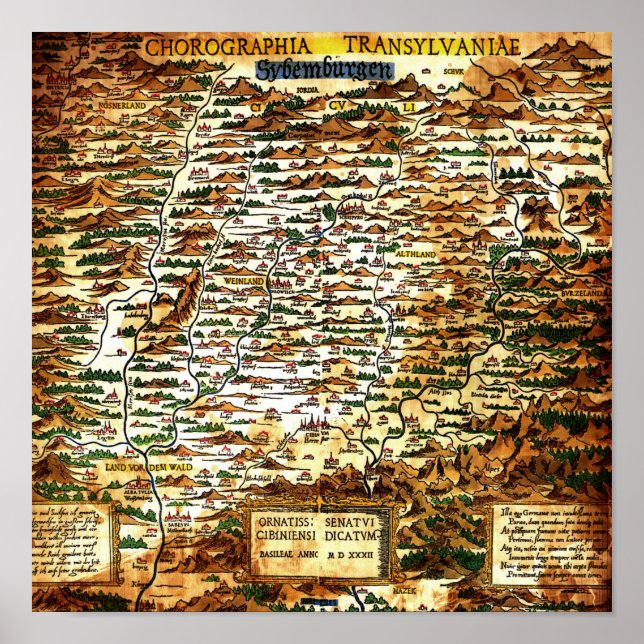 Póster Mapa de época de Transilvania (Frente)