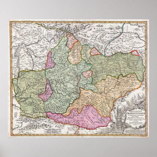 Póster Mapa de época de Transilvania (1720) (Frente)