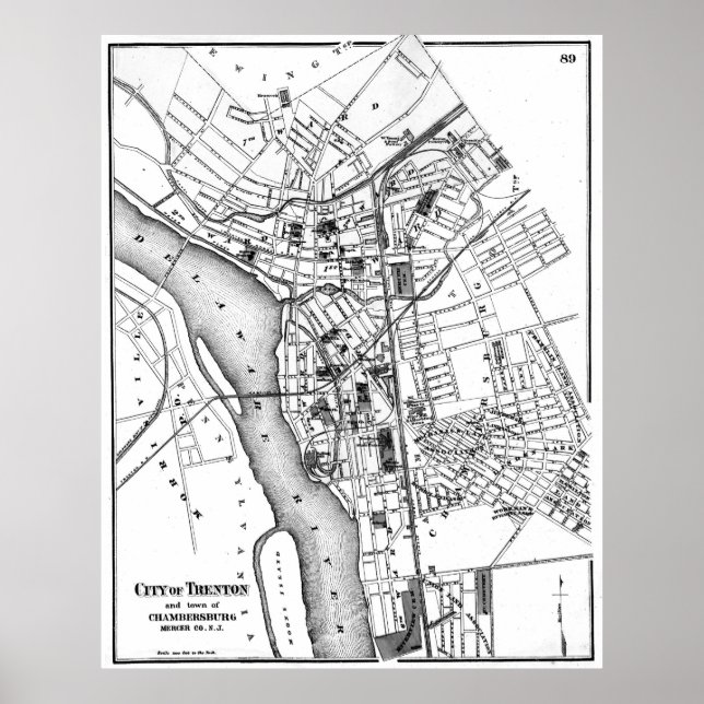 Póster Mapa de época de Trenton NJ (1872) (Frente)