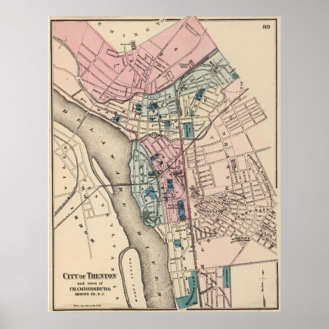 Póster Mapa de época de Trenton NJ (1872) (Frente)