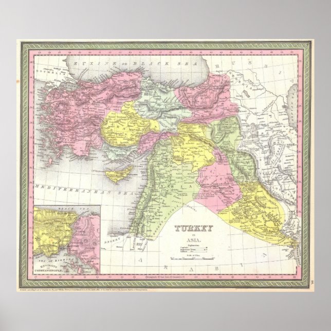 Póster Mapa de época de Turquía (1850) (Frente)