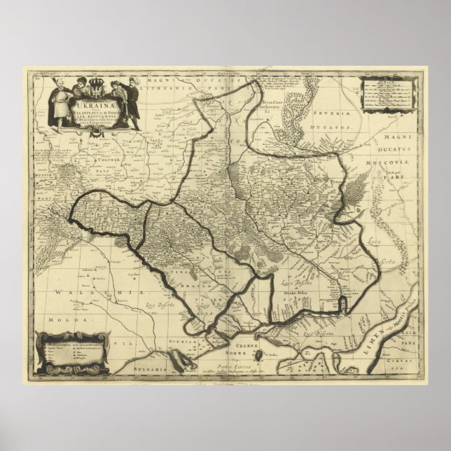 Póster Mapa de época de Ucrania (1696) (Frente)